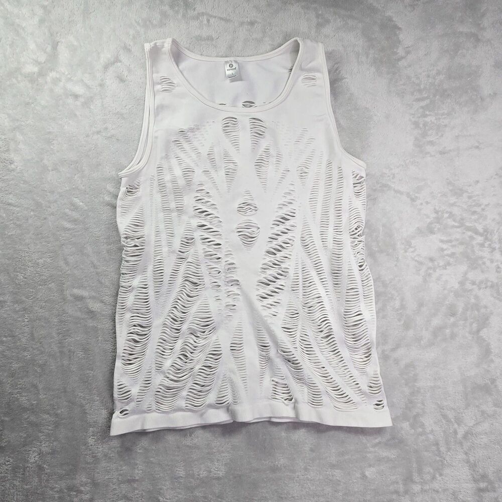 90 Degree By Reflex Tank Top Women's Large White Mesh Racerback Athletic Workout